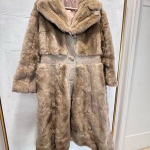 Vintage Made in England Rabbit Fur Coat • Belted Leather Trim • 70s Glam